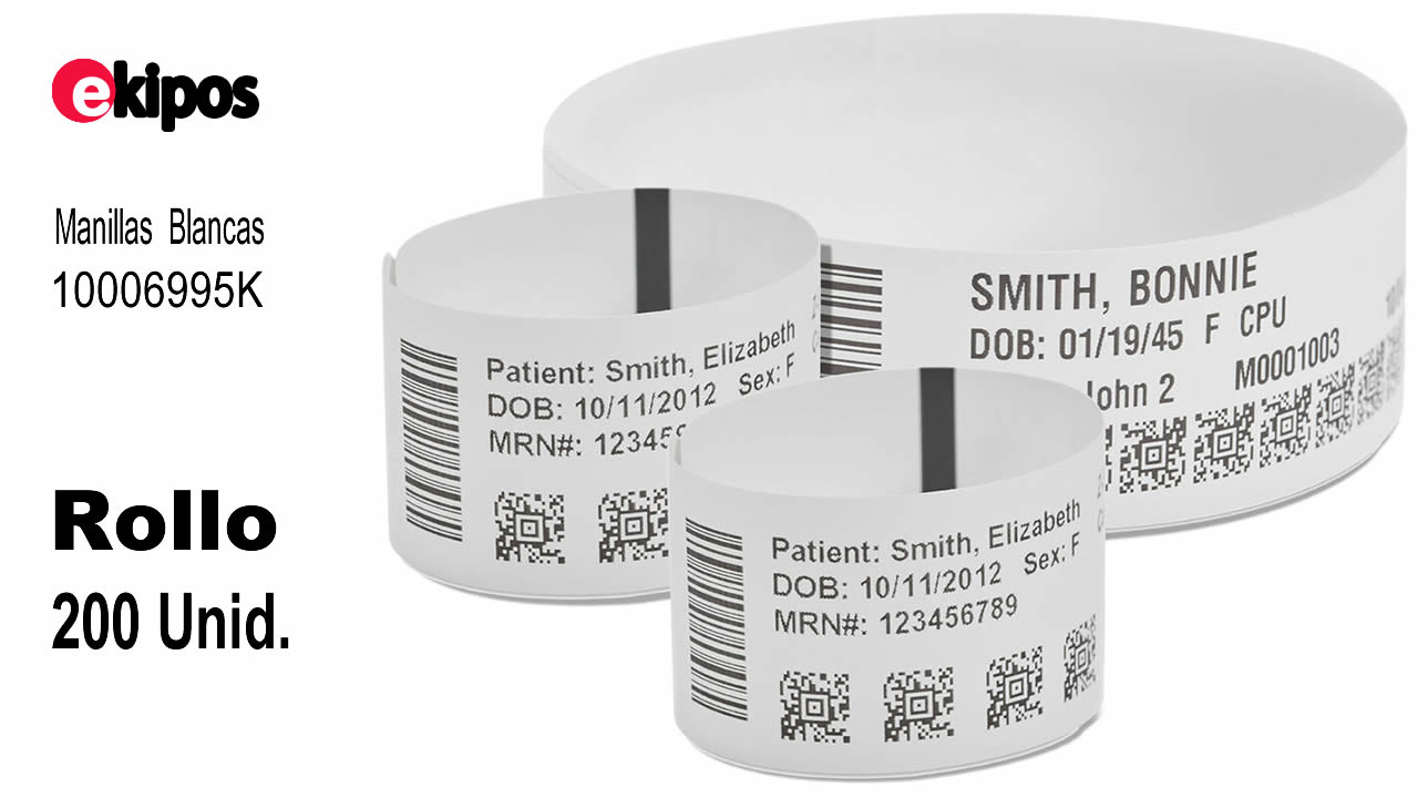 Zebra  10006995K    Rollo de manillas  Blancas 