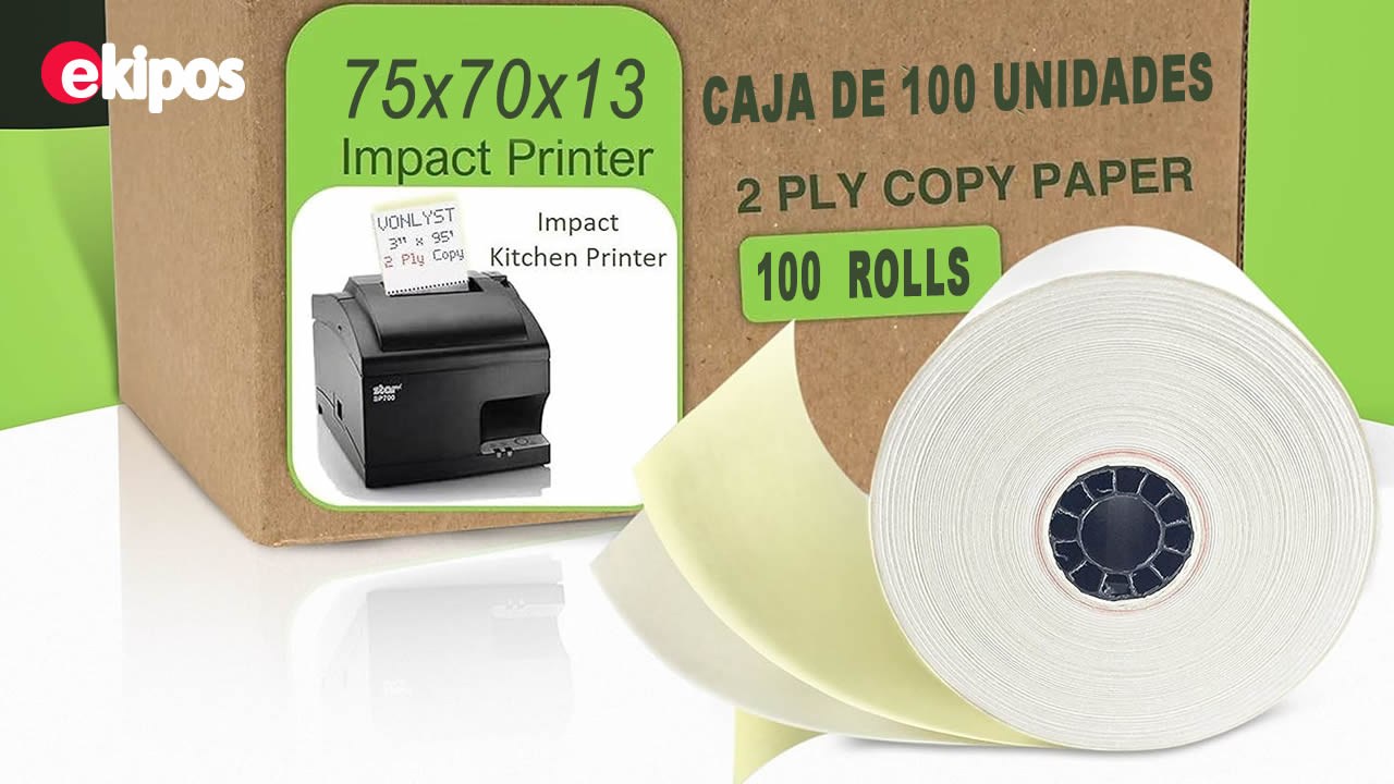 OEM ​Rollos de papel Blanco 75x70x13 - 100 Unid . - Original y Copia       